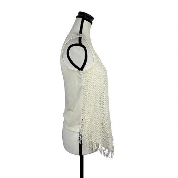 Ivory Crochet Fringe Vest 16 Boho Festival Hippie Indie Cottagecore Layering Top - Picture 3 of 11